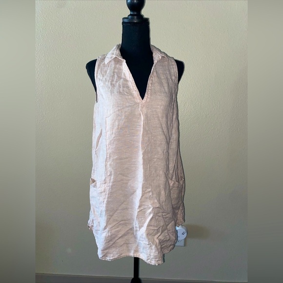 Sigrid Olsen collared Mini Dress Linen Blend Size Medium Tan Beige - Picture 1 of 7